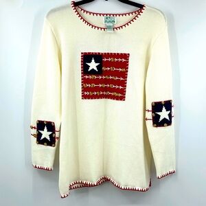 Vintage Quacker Factory Americana Flag Star Sweater Patriotic Knit Size Large